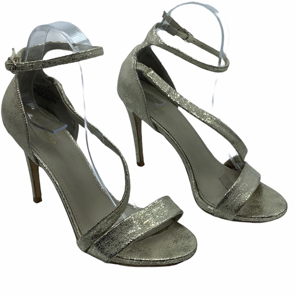 Express‎ Crocodile Print Strappy Heels Women Sz 8 Gold Glitter Faux Leather 4"